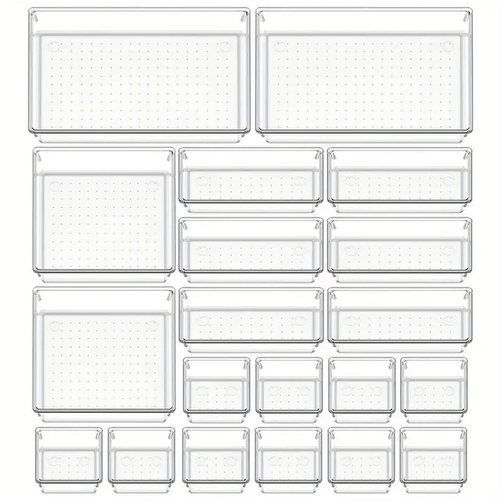 BowLift | Clearyx Organizer Set | 18-piece Transparent | Modular & Stackable | For Bathroom, Kitchen & Office