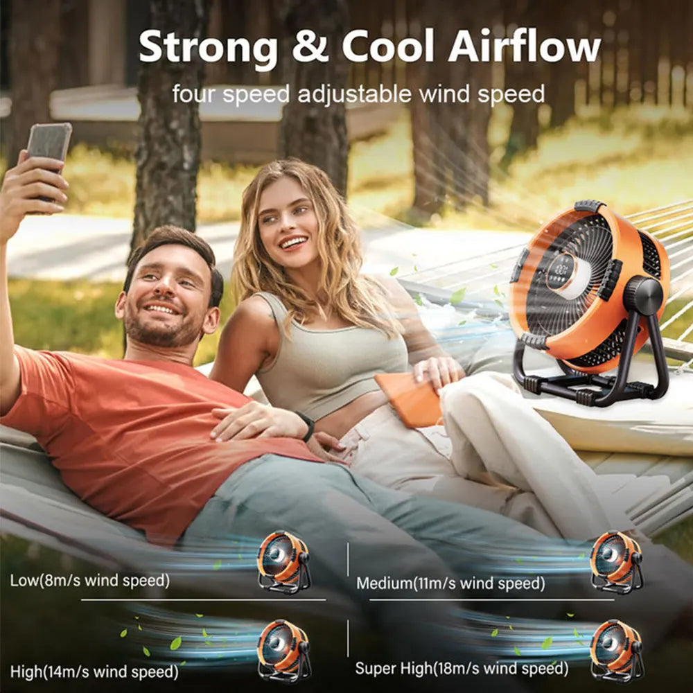 BowLift | Camping Fan with 20000mAh Battery, LED Light & Remote Control – WindMate