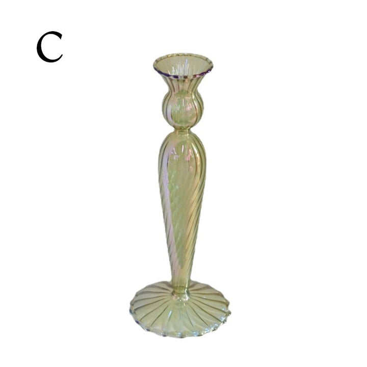 Ribbed Glass Candle Holders - Green | Bowlift