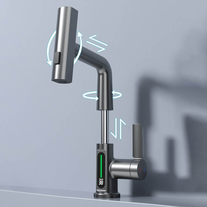 BowLift | WaterMaster Flexible LED Kitchen & Bathroom Faucet – 360° Swivel, Pull-Out Hose & 5 Spray Modes