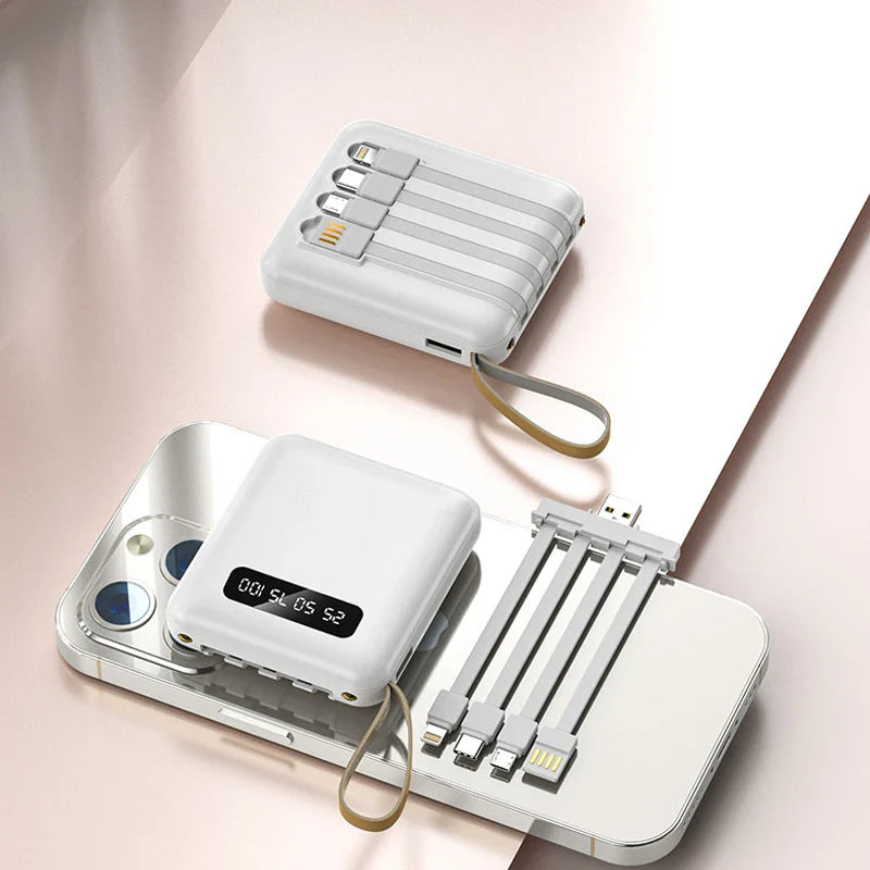 BowLift | Mini Powerbank with Mirror Display | 20,000 mAh | Quick Charge Function & Integrated Cables | For iPhone, Samsung, Xiaomi & more