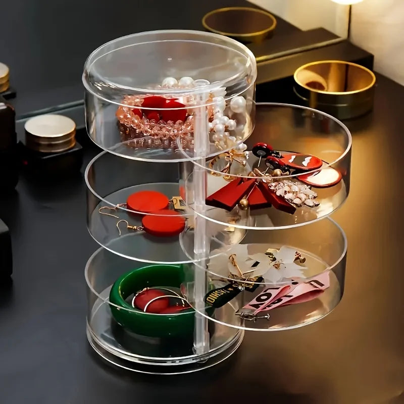 BowLift | Rotaviva Jewelry Box | 360° Rotatable & Dustproof | 5 Layer Organizer | Transparent & Compact