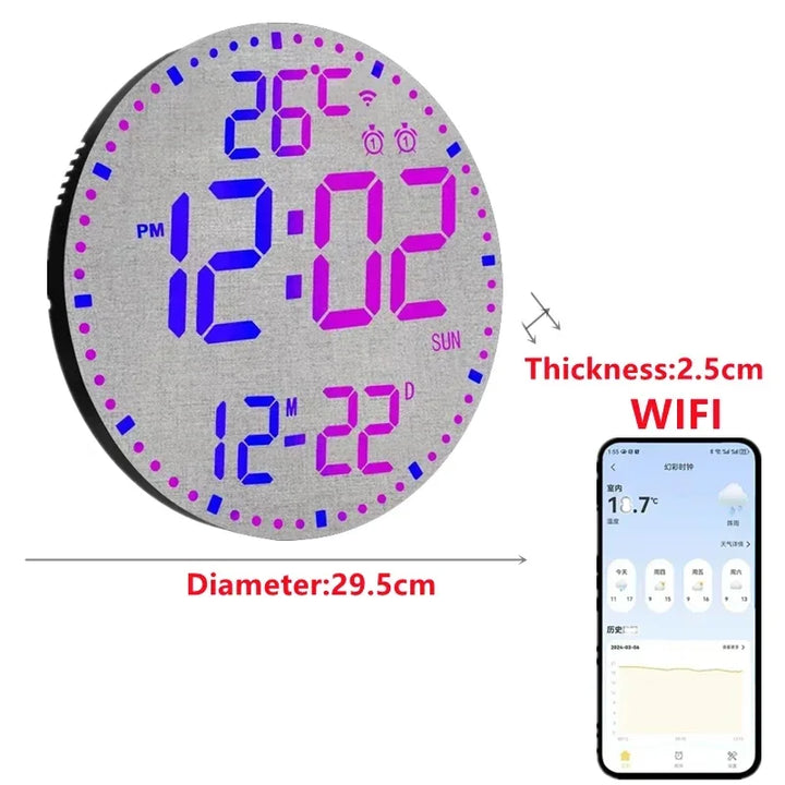 WiFiTime Clock - Smart LED Wall Clock with Calendar Bowlift