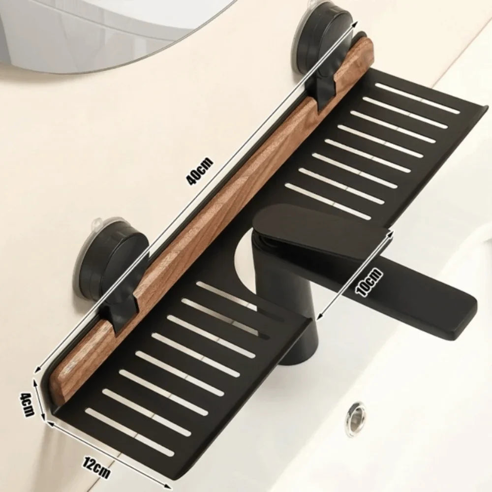 BowLift | Over Sink Suction Cup Walnut Bathroom Rack
