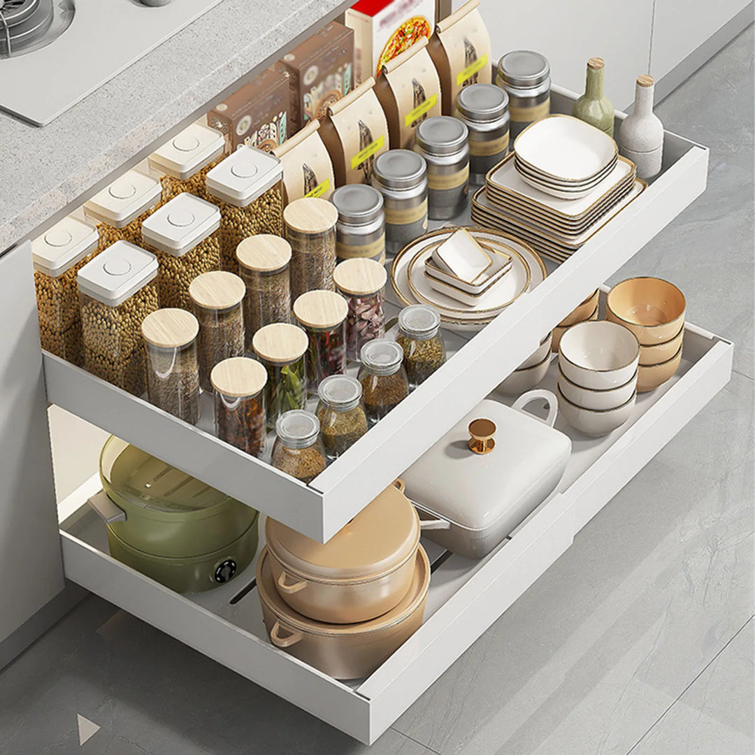 BowLift | Kitchen Cabinet Organizer Shelf | Extendable Carbon Steel Rack with Sliding Drawer