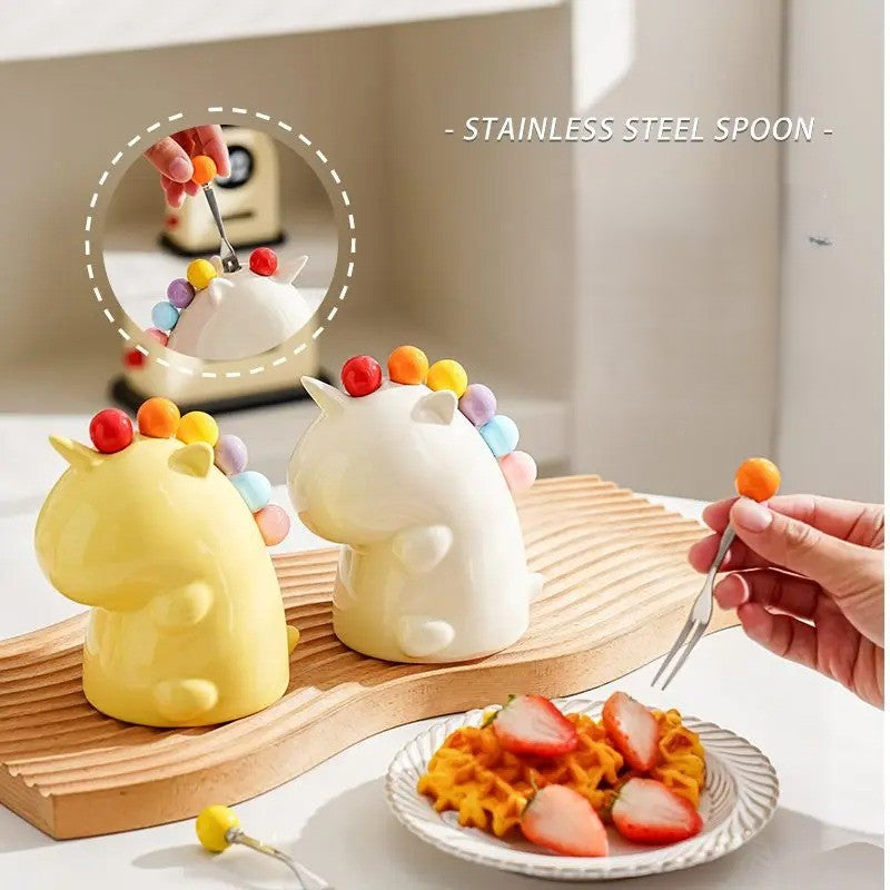 BowLift | Ceramic Unicorn Stainless Steel Fruit Fork Set