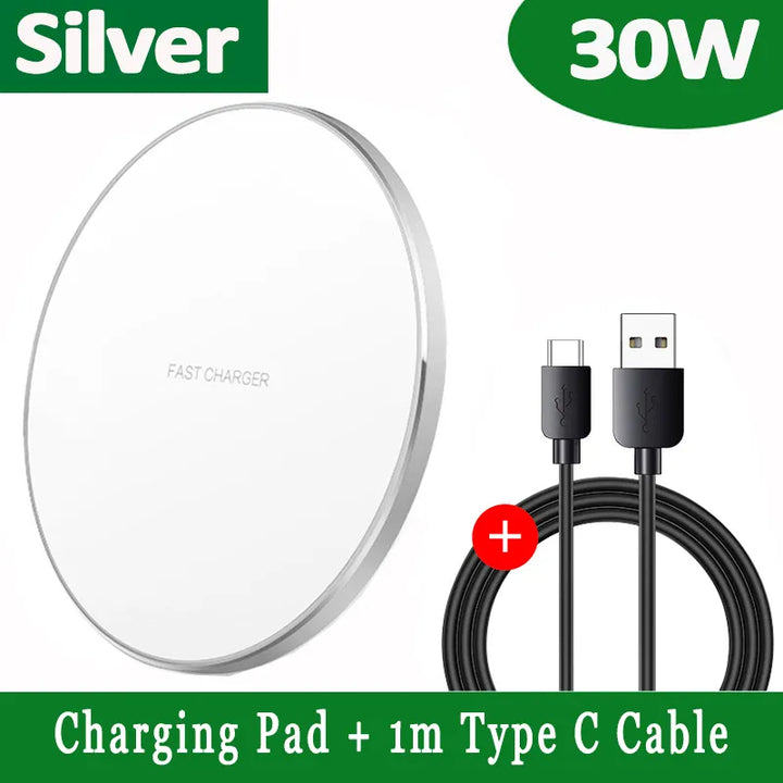 BowLift | 30W Fast Wireless Charging Pad | Premium USB C Charging Cable MagSafe Charger for Apple iPhone, Samsung & Android - Fast Wireless Charging Pad