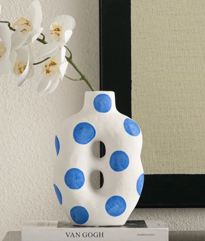 Blue Polka Dot Wonky Vase | Bowlift