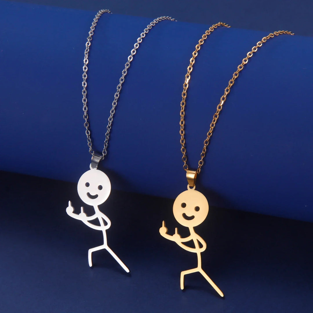 BowLift | Cute Punk Funny Middle Finger Stickman Necklace