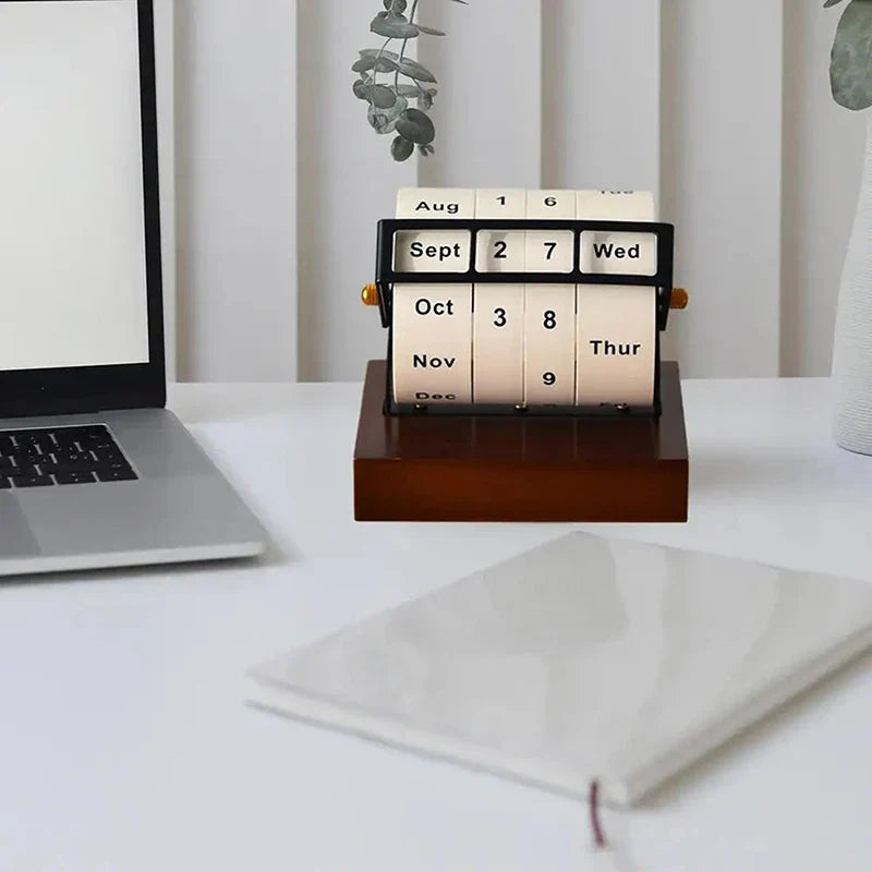 BowLift | Mid-Century Rotating Wooden Perpetual Desk Calendar