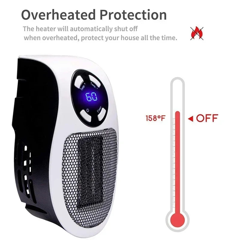 BowLift | ThermoEase 350W Compact Heating Device | Wall Socket Heater with Remote Control | LED Display & Timer | 180° Rotating Plug