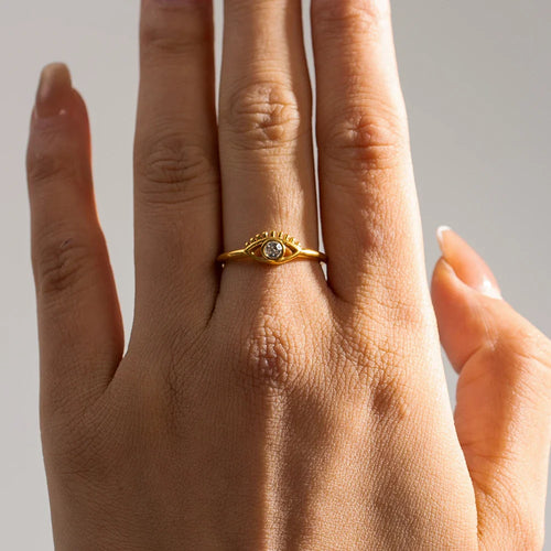 BowLift | Adjustable 18k Diamond Center Evil Eye Ring