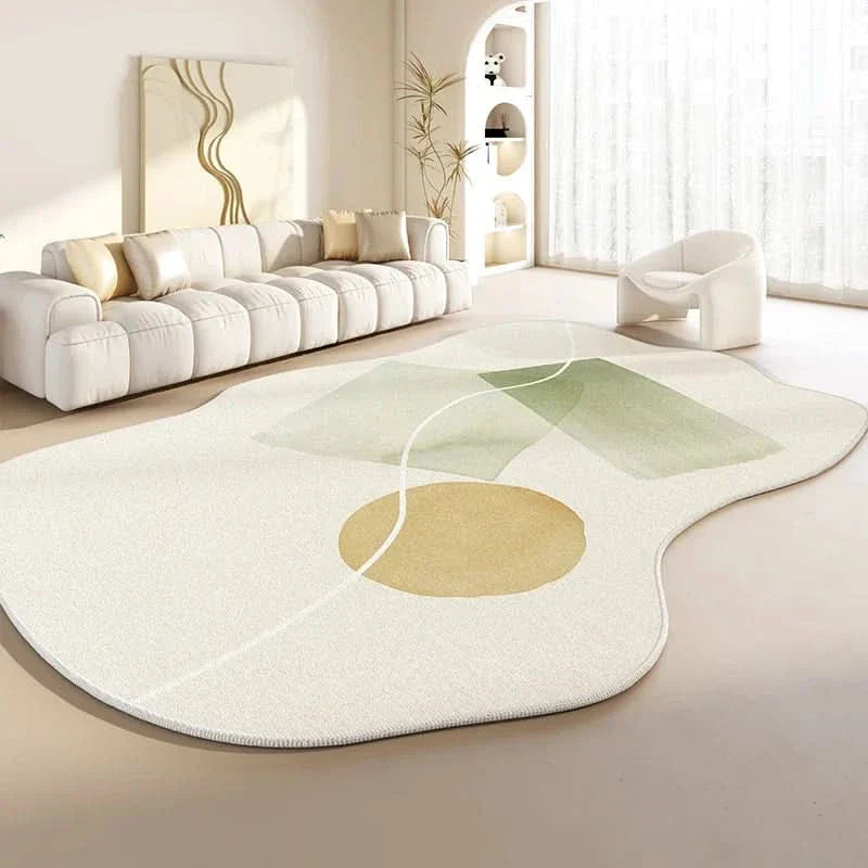 Japanese-Style Plush Area Rug with Irregular Shape and Non-Slip Backing