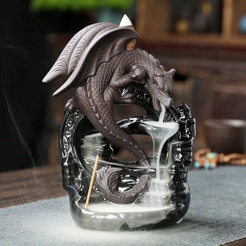 BowLift | Dracarys Ceramic Incense Holder | Backflow Design with Dragon | Vintage Decor | For Meditation & Aromatherapy