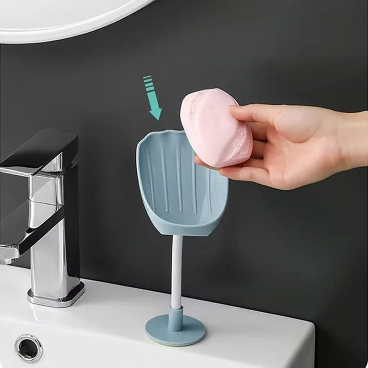 BowLift | DryLoft Soap Holder | Double Chamber with Drain & Lid | Wall Mount without Drilling | Dust Protection & Space Saving