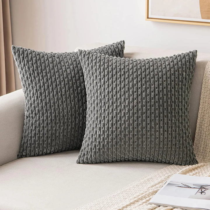 BowLift | Soft Ribbed Velvet Decorative Pillow with Stripes in Boho Style for Sofa and Bed