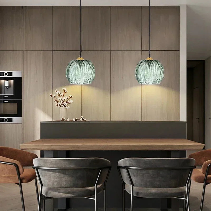 BowLift | Scandinavian Glass Pendant Lamp with Green Leaf Pattern