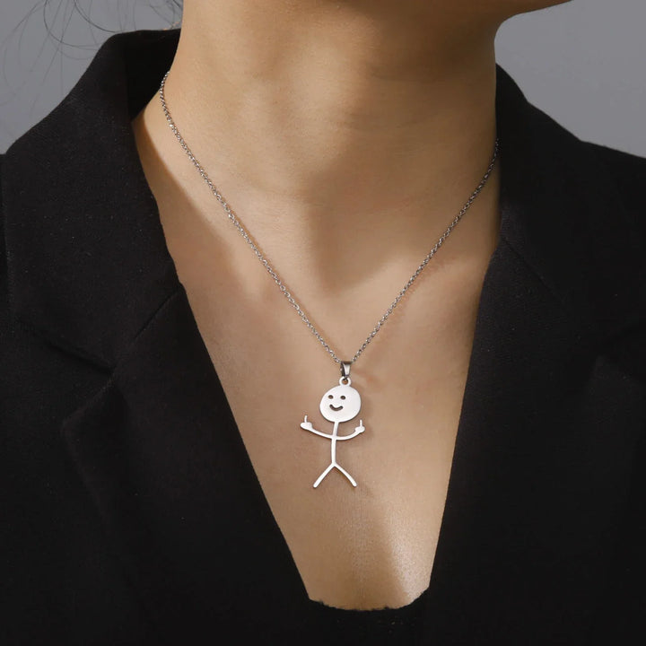 BowLift | Cute Punk Funny Middle Finger Stickman Necklace