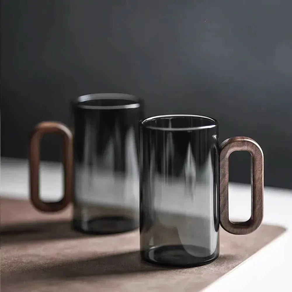 BowLift | Rustic Wooden Handle Heat-Resistant Glass Mug – 350ml