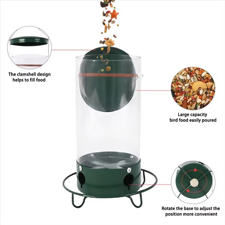 BowLift | Metal Window Bird Feeder with Weight-Activated Rotating Perch and Seed Capacity