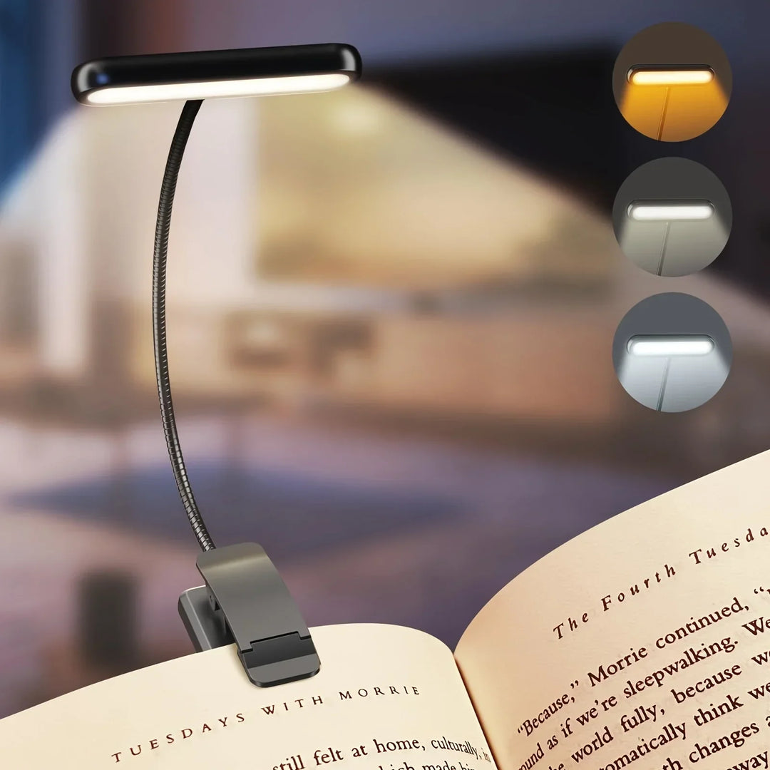 BowLift | Reading lamp FlexiRead | USB rechargeable | 3 light colors & dimmable | Clip & flexible arm
