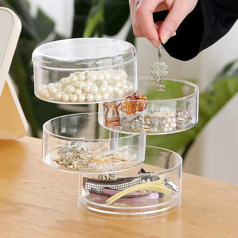 BowLift | Rotaviva Jewelry Box | 360° Rotatable & Dustproof | 5 Layer Organizer | Transparent & Compact