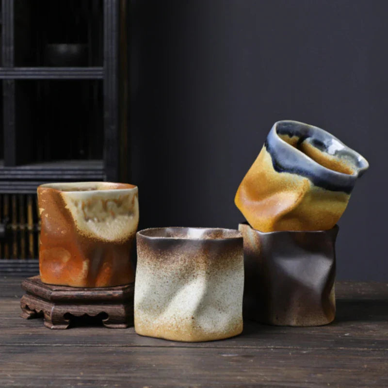 BowLift | Irregular twisted shape cup 9.47 ounces/280 ml ceramic coffee tea cup without handle polychromatic creative ceramic mugs coffee mugs retro