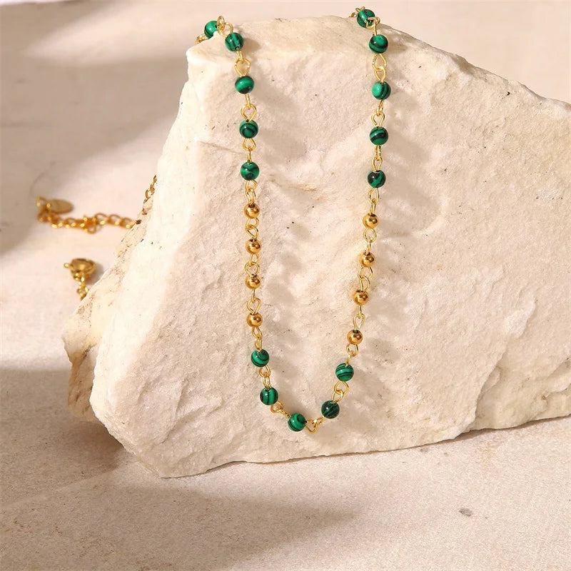 BowLift | Dainty Gold & Malachite Stone Necklace