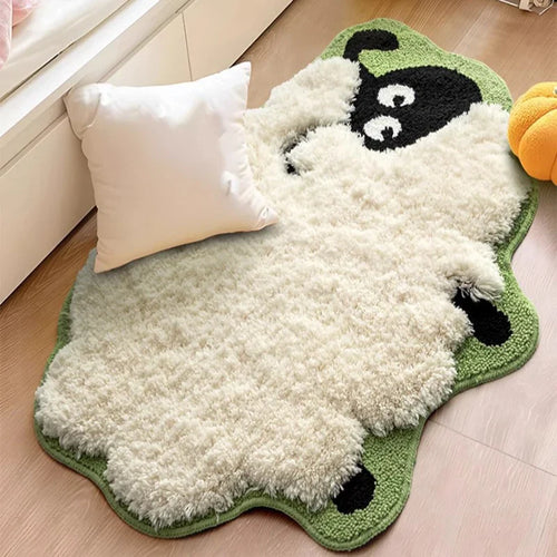 Fluffy Sheep Shaped Bedroom Bedside Rug | Bowlift