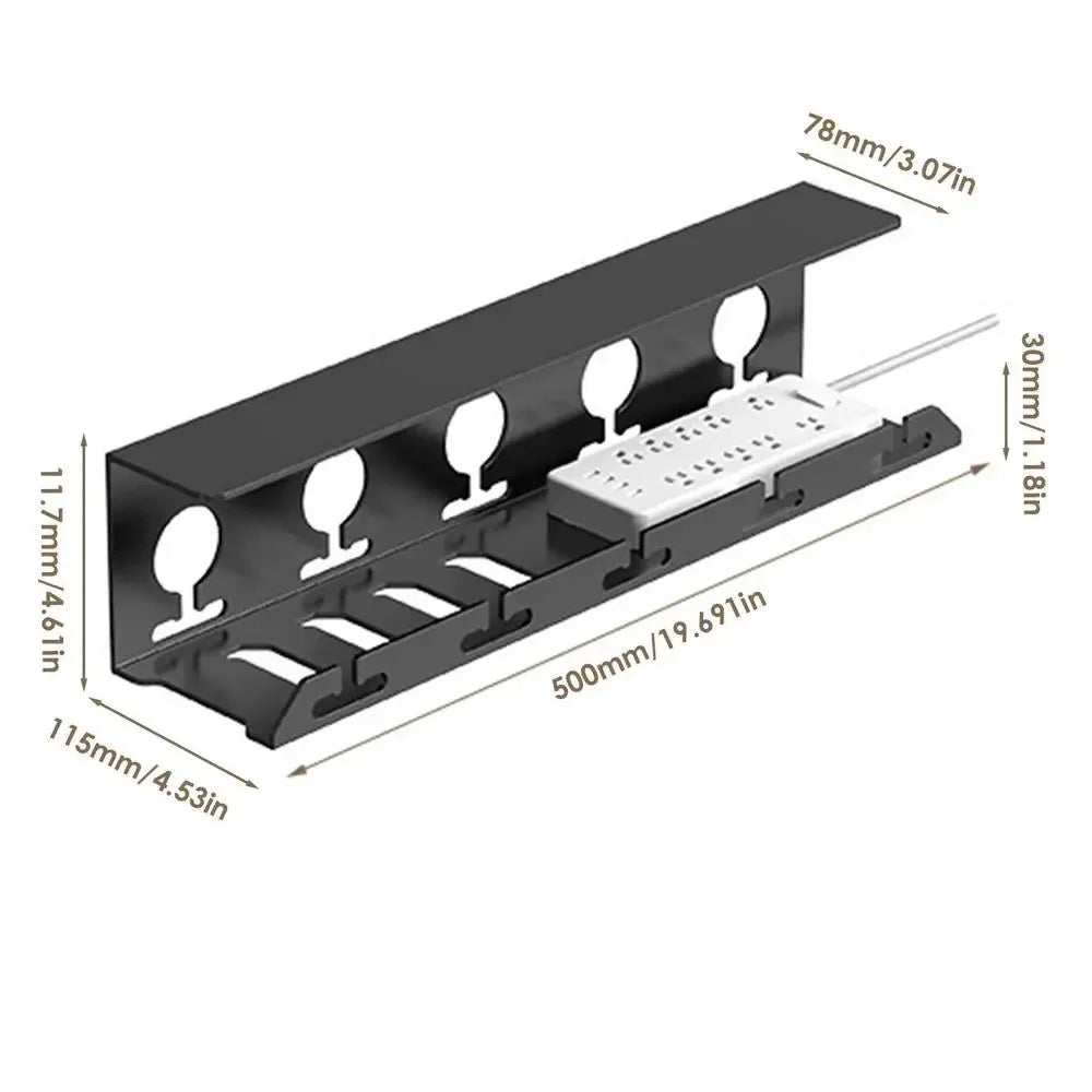 BowLift | Cable Channel DeskFixx | Under-Desk Cable Management | No Drilling | Sturdy Steel Shelf | Black