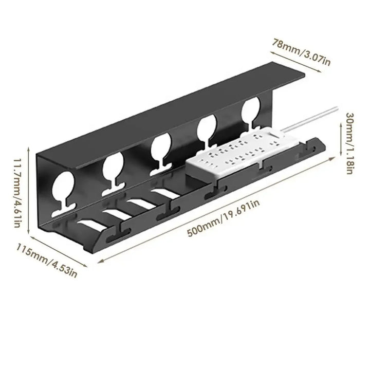 BowLift | Cable Channel DeskFixx | Under-Desk Cable Management | No Drilling | Sturdy Steel Shelf | Black