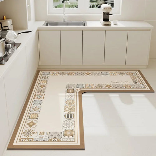 L-Shaped Diatomaceous Earth Floor Mat with Non-Slip Base