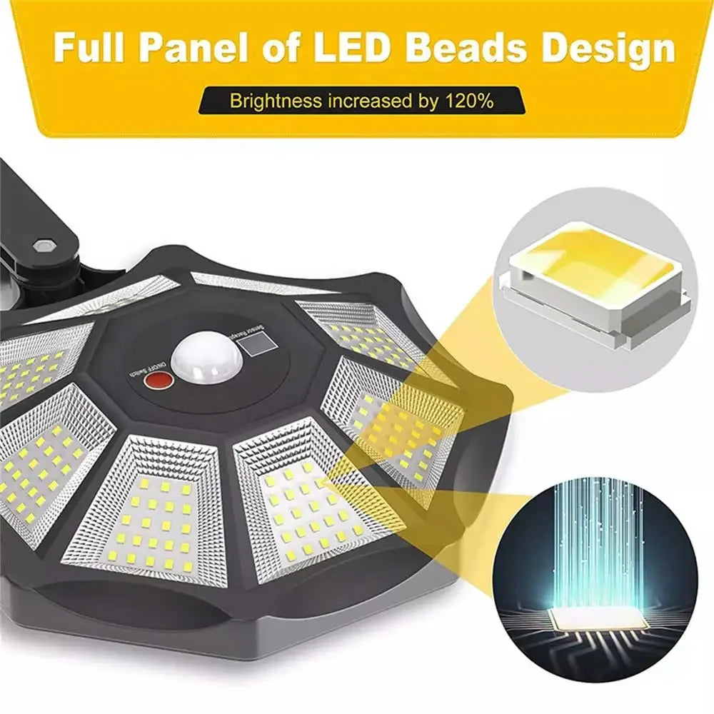 BowLift | Solarkon OctaBeam | 168 LED Solar Light | 360° Wide Angle | IP65 | With Remote Control & Motion Sensor