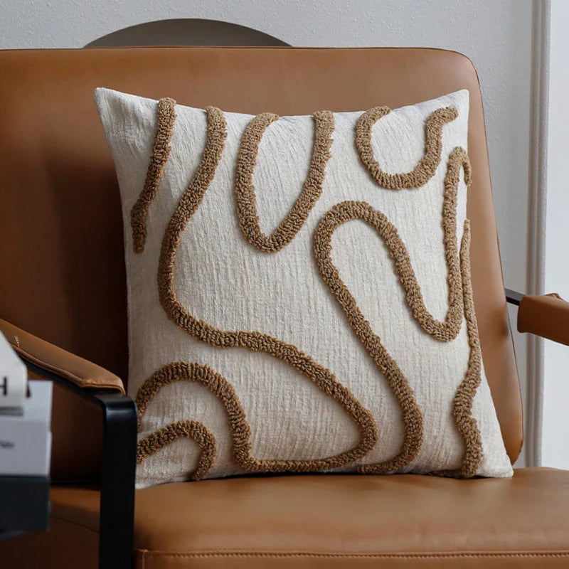 BowLift | Boho Chenille Cushion with Soft Geometric Lines for Sofa and Living Room