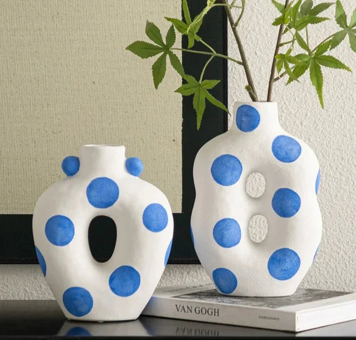 Blue Polka Dot Wonky Vase | Bowlift
