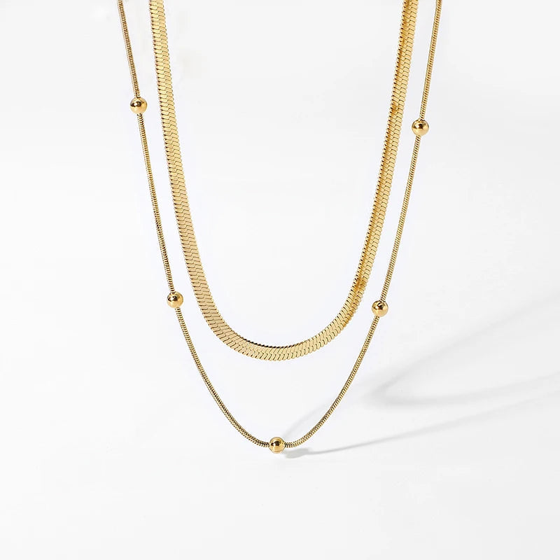 BowLift | 14k Herringbone & Satellite Chain Necklace Stack