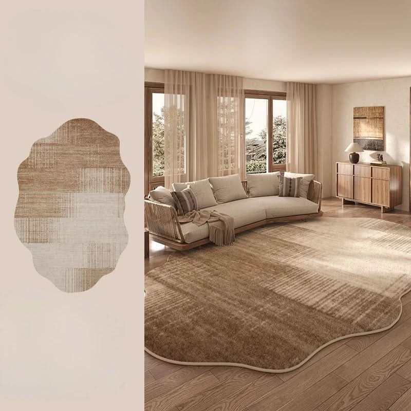 Irregular Polyester Plush Rug with Machine-Washable Surface for Bedroom and Living Room