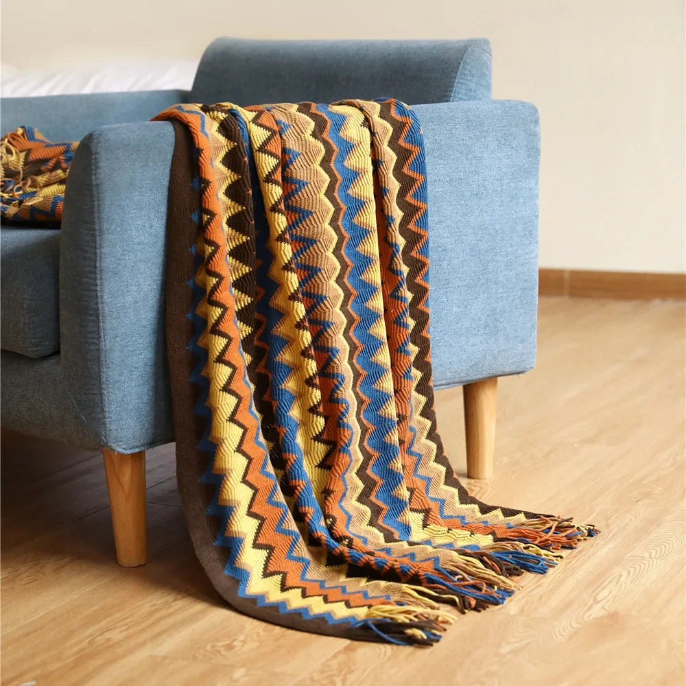 BowLift | CasaLoom | Boho Blanket with Fringes | Rust Red | Soft & Light
