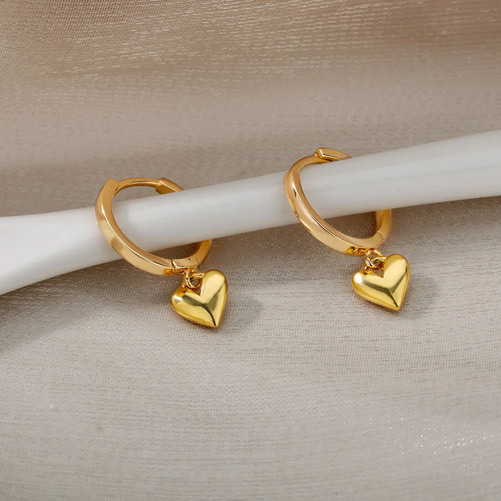 BowLift | Dainty Heart Dangle Huggie Hoop Earrings