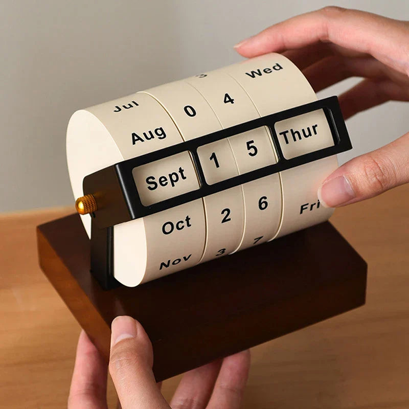 BowLift | Mid-Century Rotating Wooden Perpetual Desk Calendar