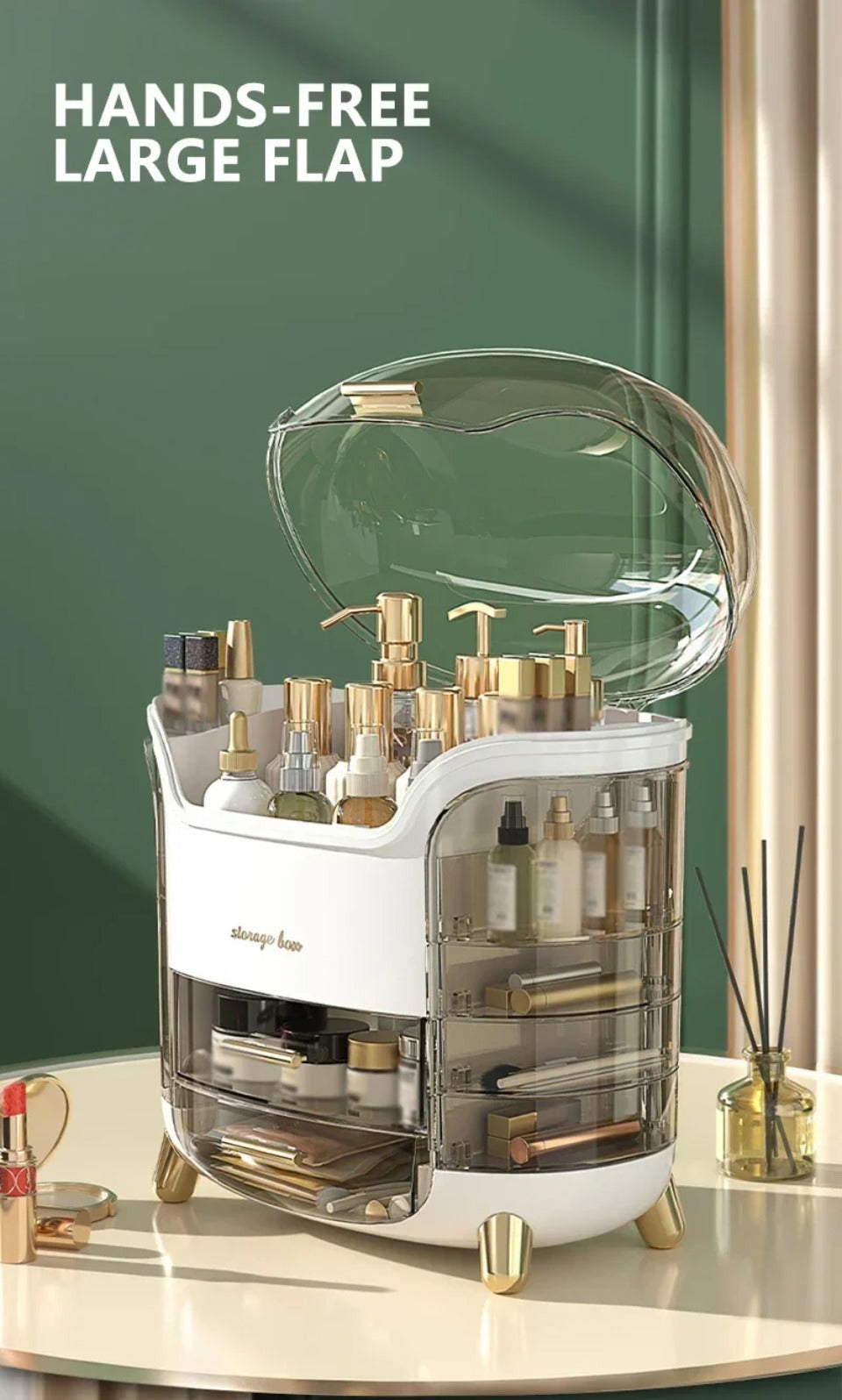BowLift | Luxury Transparent Makeup Organizer with Sliding Doors and Drawers