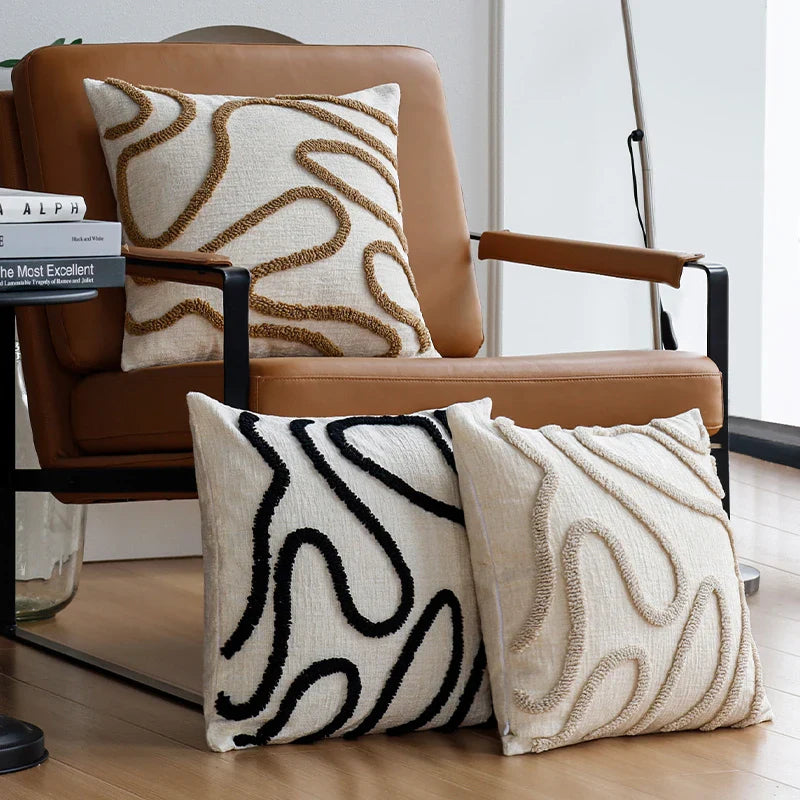 BowLift | Boho Chenille Cushion with Soft Geometric Lines for Sofa and Living Room