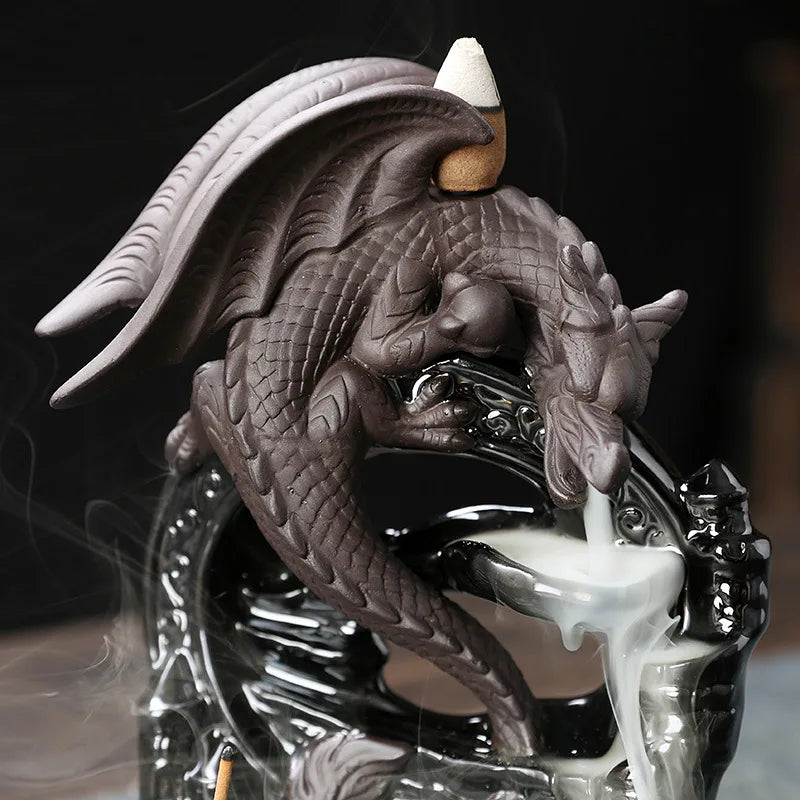 BowLift | Dracarys Ceramic Incense Holder | Backflow Design with Dragon | Vintage Decor | For Meditation & Aromatherapy