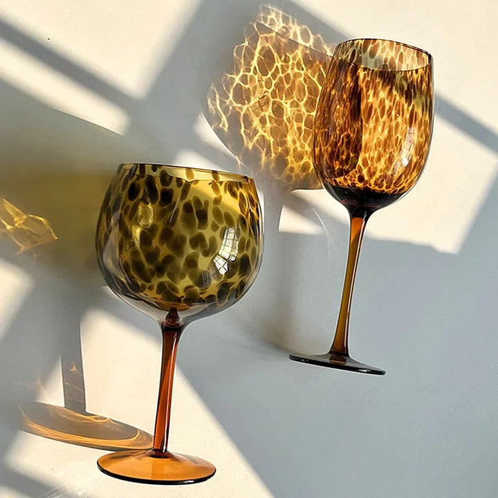 BowLift | Vintage Amber Leopard-Print Wine Glass