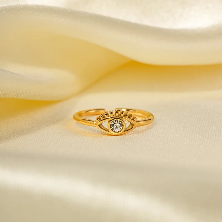 BowLift | Adjustable 18k Diamond Center Evil Eye Ring