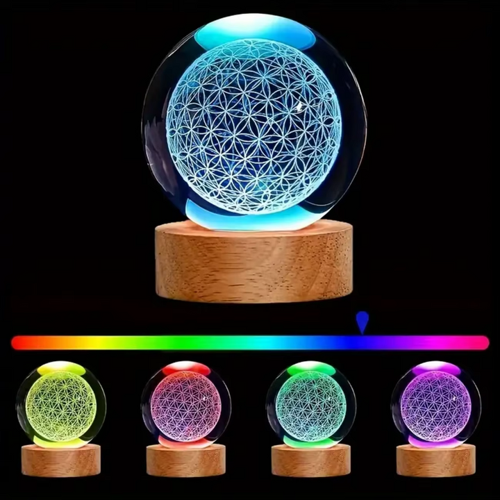 BowLift | Enchanting 3D Flower of Life Crystal Ball with Color-Changing USB Nightlight