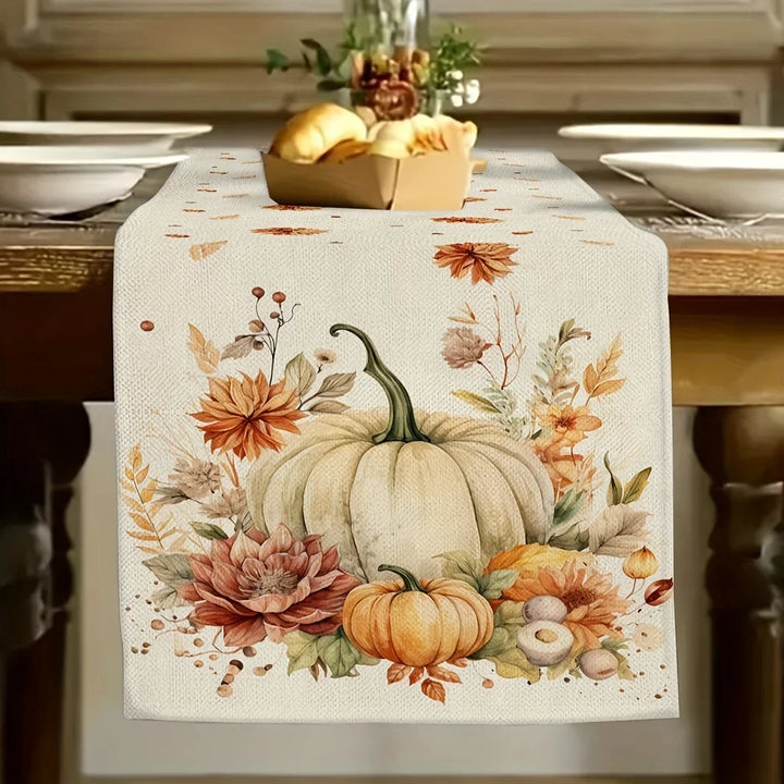 BowLift | Autumna Autumn Table Runner | Pumpkin & Flower Motif | Washable & Durable | Linen Look | 150–275 × 33 cm