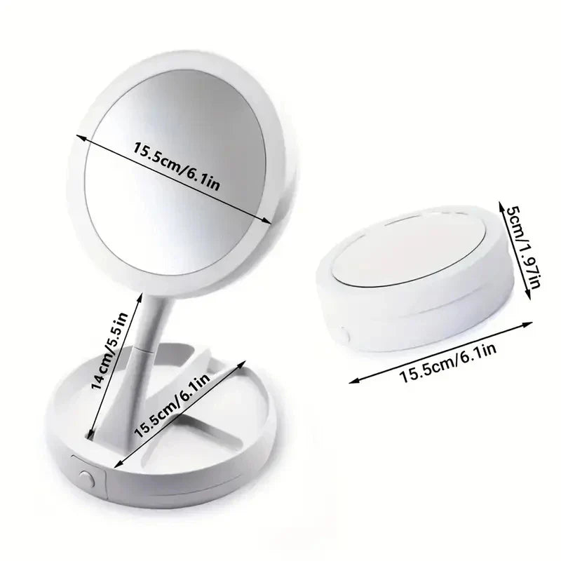 BowLift | Glamora Travel Mirror LED | Double-Sided & 10x Magnification | Foldable & Portable | With Accessory Compartment