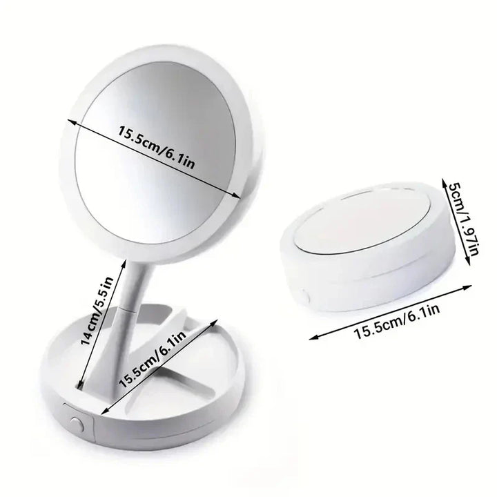 BowLift | Glamora Travel Mirror LED | Double-Sided & 10x Magnification | Foldable & Portable | With Accessory Compartment