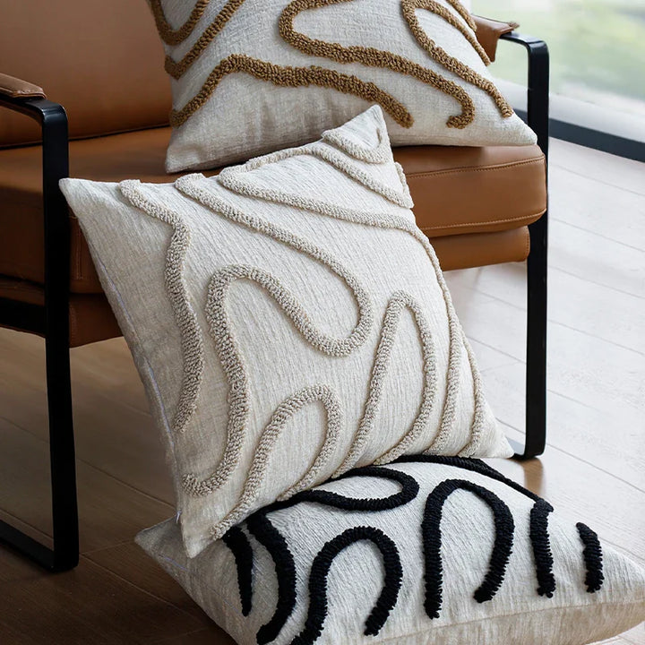 BowLift | Boho Chenille Cushion with Soft Geometric Lines for Sofa and Living Room